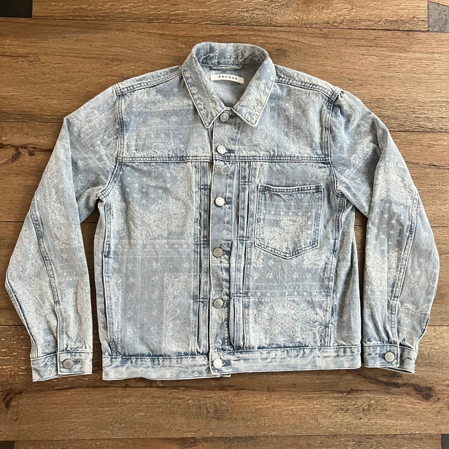 Denim Bandanna Print Button-Up Jacket Sz: M