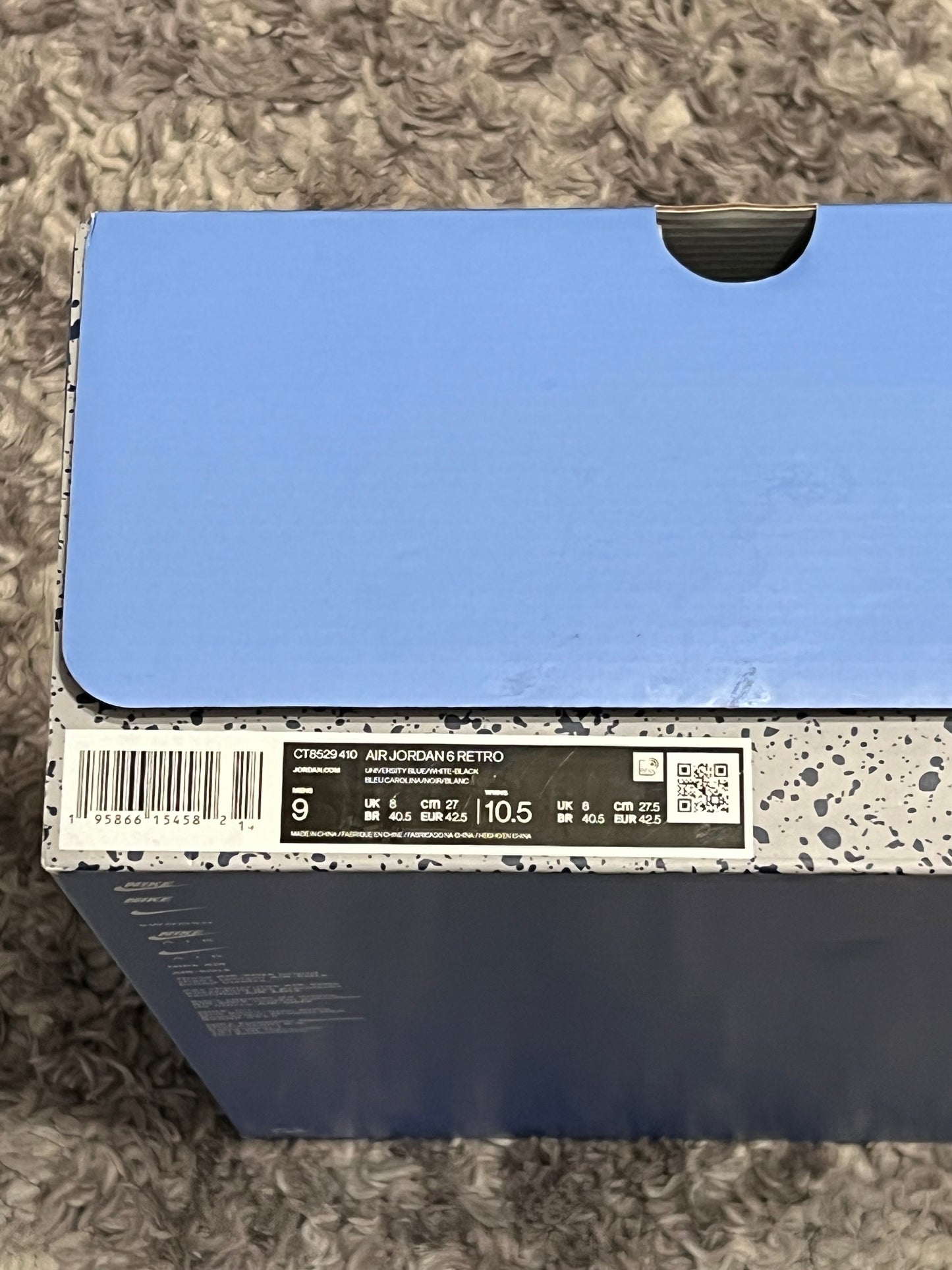 Jordan 6 Retro UNC White Sz: 9