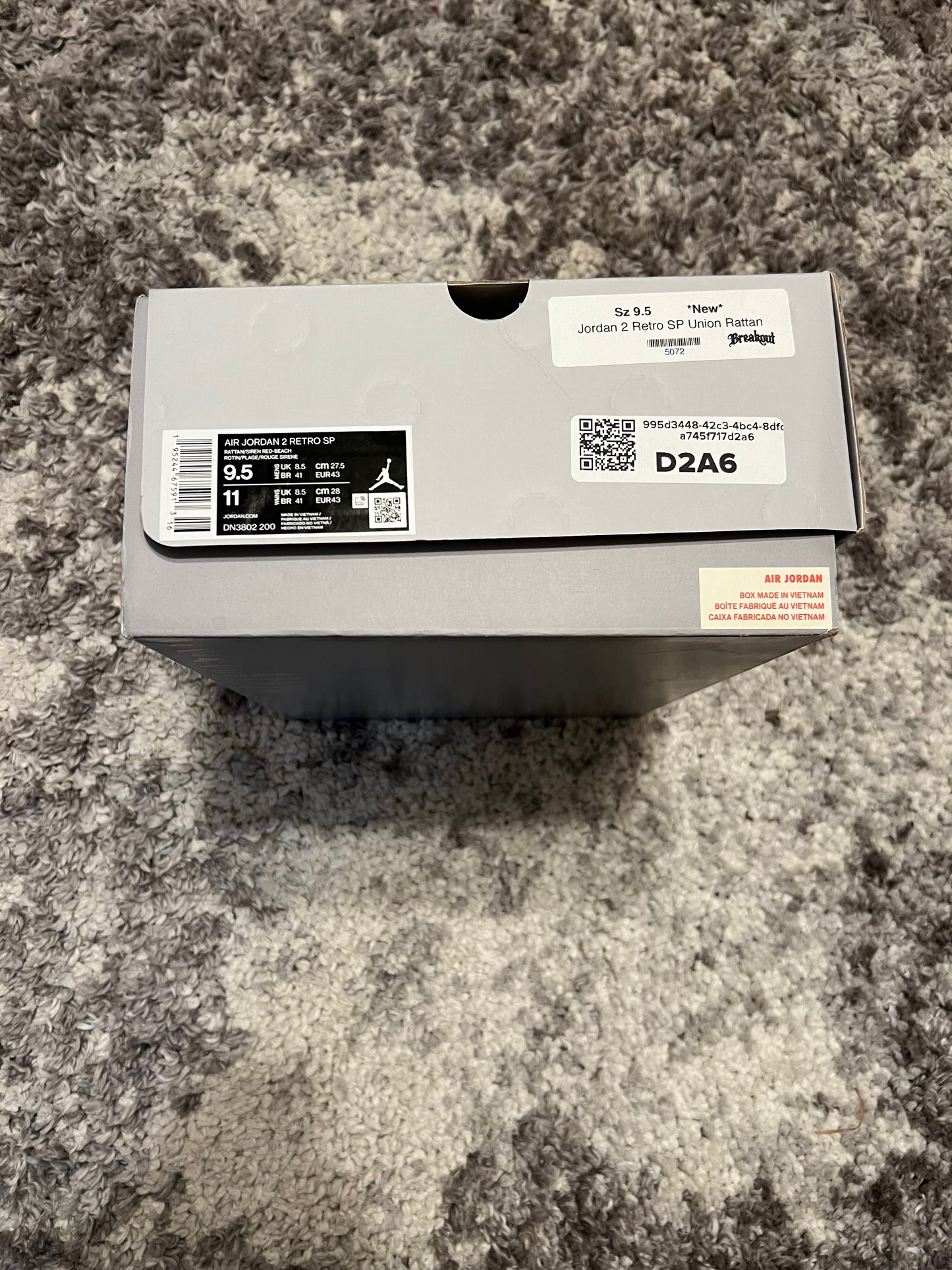 Jordan 2 Retro Union Rattan Sz: 9.5